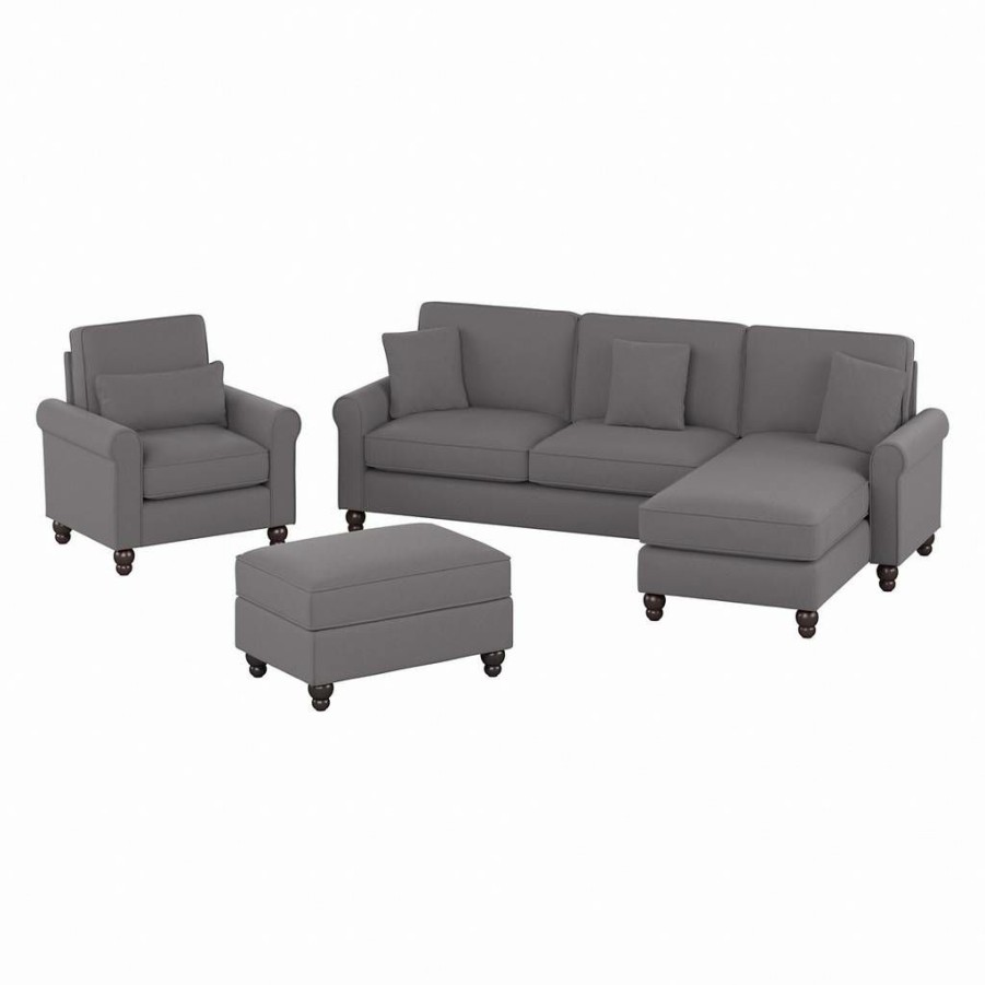 Living & Family Room Furniture * | Hot Sale Bush Furniture Hudson 102W Sectional Couch With Reversible Chaise Lounge, Accent Chair, And Ottoman In Light French Gray Herringbone Bush Furniture Hdn021Fgh