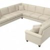 Living & Family Room Furniture * | Promotions Bush Furniture Hudson 137W U Shaped Sectional Couch In Cream Herringbone Bush Furniture Hdy135Bcrh-03K