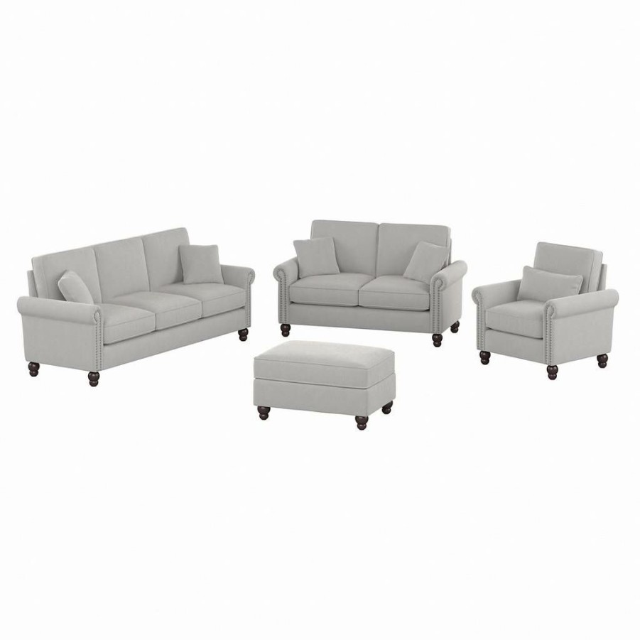 Living & Family Room Furniture * | Quick Delivery Bush Furniture Coventry 85W Sofa With Loveseat, Accent Chair, And Ottoman In Dark Gray Microsuede Bush Furniture Cvn020Lgm