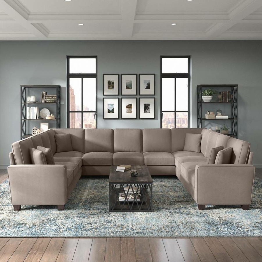 Living & Family Room Furniture * | Hot Selling Bush Furniture Stockton 137W U Shaped Sectional Couch In Tan Microsuede Bush Furniture Sny135Stnm-03K