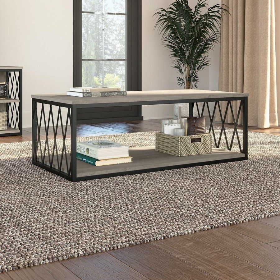 Living & Family Room Furniture * | Limit Offer Kathy Ireland Home By Bush Furniture City Park Industrial Coffee Table In Dark Gray Hickory Bush Furniture Cpt248Dg-03