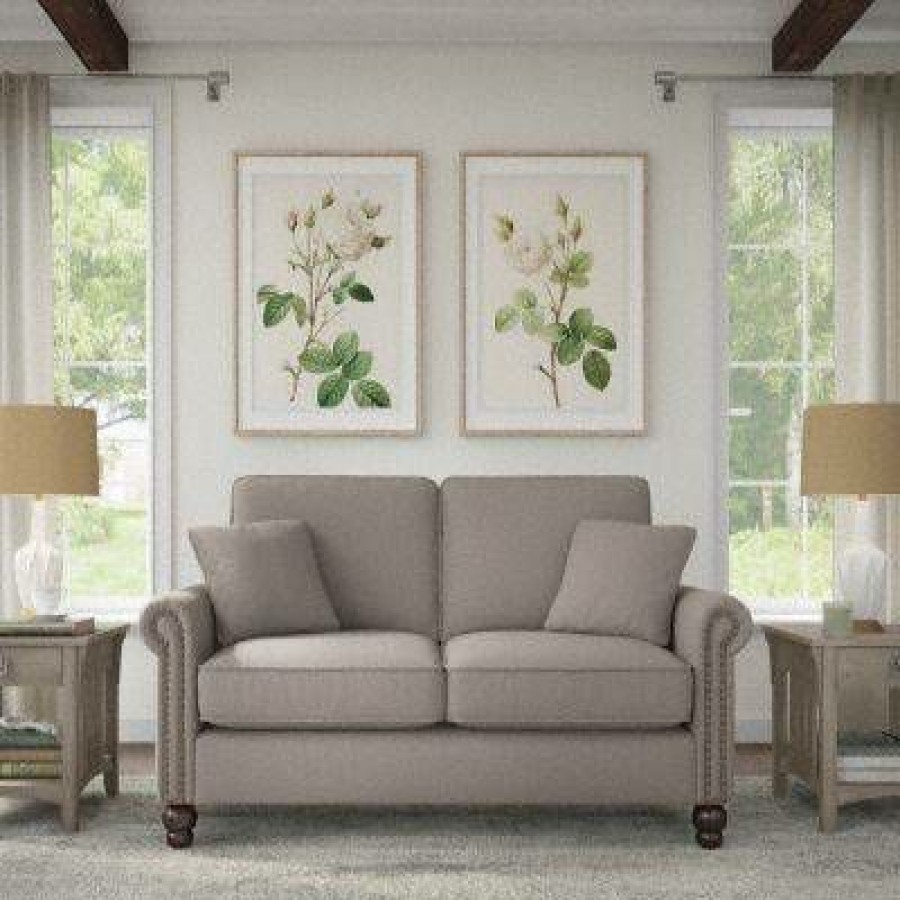 Living & Family Room Furniture * | Limit Offer Bush Furniture Coventry 61W Loveseat In Beige Herringbone Bush Furniture Cvj61Bbgh-03K