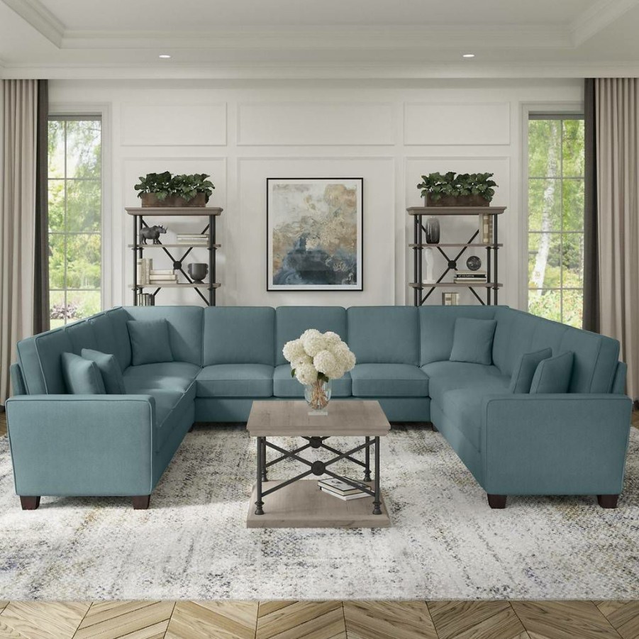 Living & Family Room Furniture * | Hot Sale Bush Furniture Stockton 135W U Shaped Sectional Couch In Turkish Blue Herringbone Sny135Stbh-03K