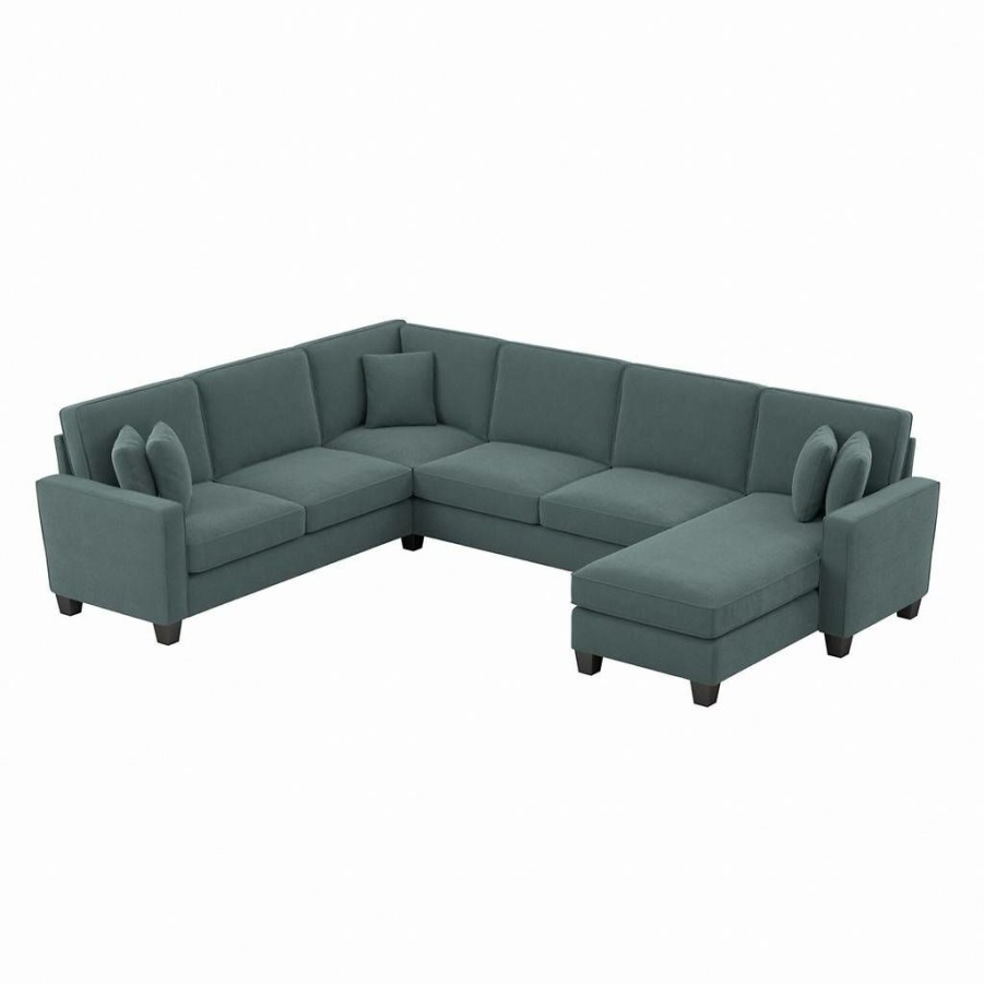 Living & Family Room Furniture * | Online Bush Furniture Stockton 127W U Shaped Sectional Couch With Reversible Chaise Lounge In Turkish Blue Herringbone Sny127Stbh-03K