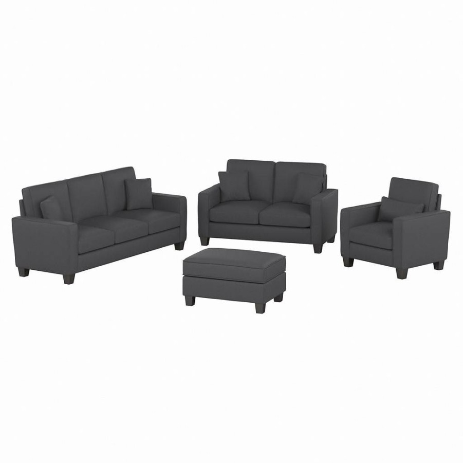 Living & Family Room Furniture * | Quick Expedition Stockton 85W Sofa W/ Loveseat, Accent Chair & Ottoman In Charcoal Gray Herringbone Bush Furniture Skt020Cgh