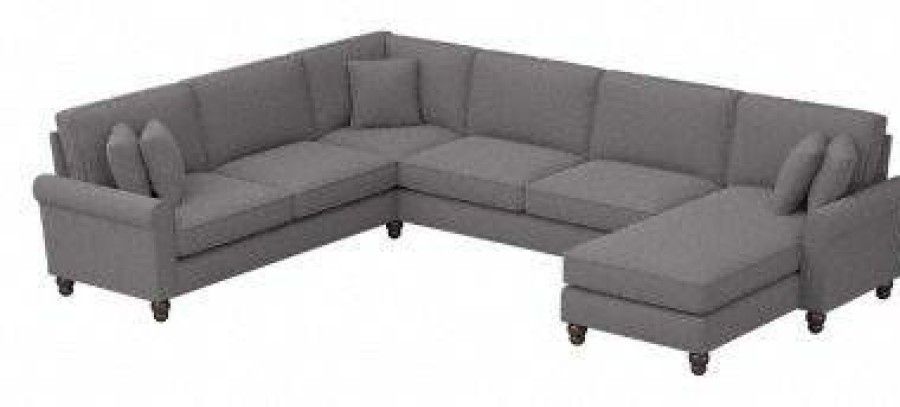 Living & Family Room Furniture * | Shoping Bush Furniture Hudson 128W U Shaped Sectional Couch With Reversible Chaise Lounge In French Gray Herringbone Bush Furniture Hdy127Bfgh-03K