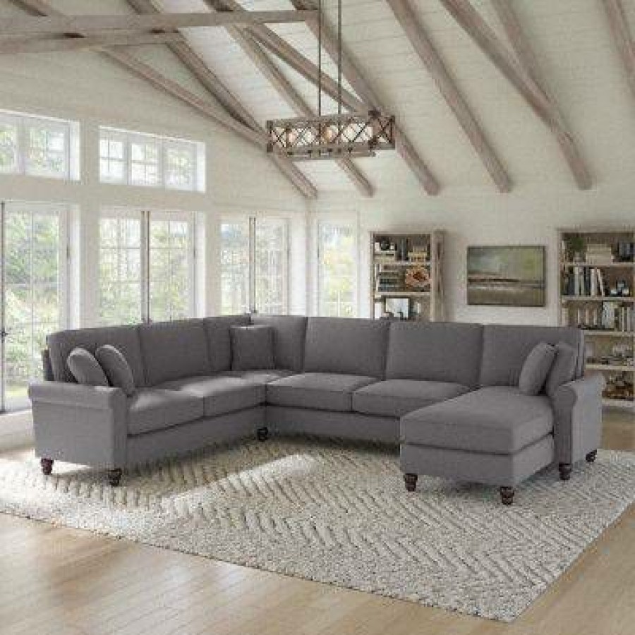 Living & Family Room Furniture * | Shoping Bush Furniture Hudson 128W U Shaped Sectional Couch With Reversible Chaise Lounge In French Gray Herringbone Bush Furniture Hdy127Bfgh-03K