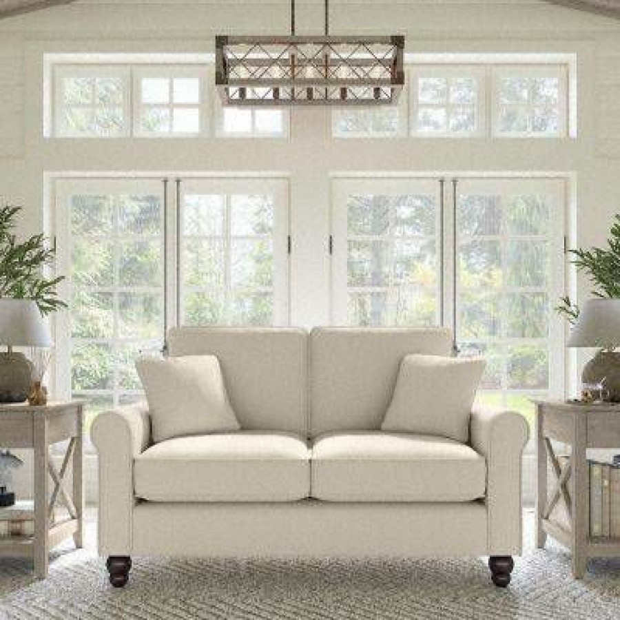 Living & Family Room Furniture * | Classical Bush Furniture Hudson 61W Loveseat In Cream Herringbone Bush Furniture Hdj61Bcrh-03K