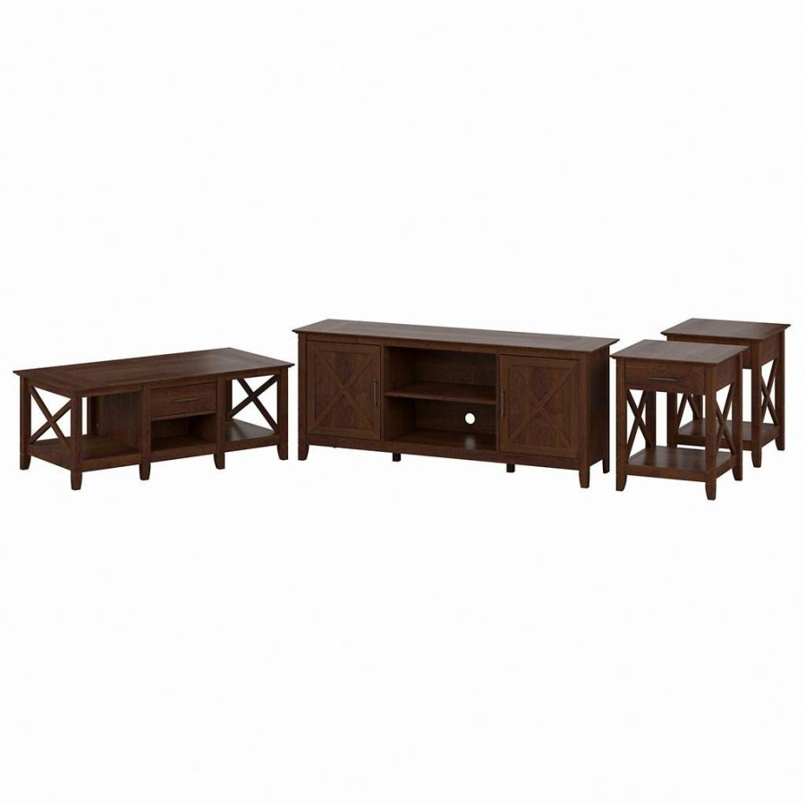 Living & Family Room Furniture * | Wholesale Bush Furniture Key West Tv Stand For 70 Inch Tv With Coffee Table And End Tables In Bing Cherry Bush Furniture Kws069Bc