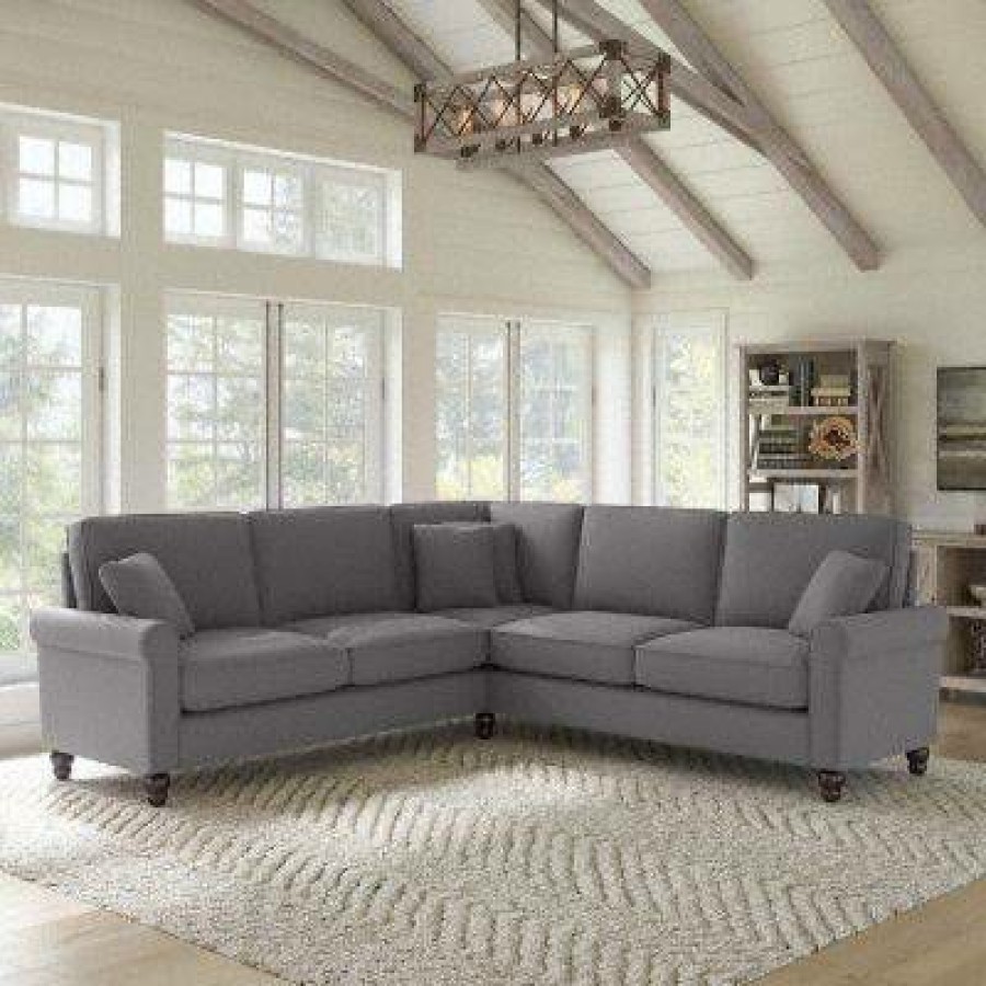 Living & Family Room Furniture * | Hot Sell Bush Furniture Hudson 99W L Shaped Sectional Couch In French Gray Herringbone Bush Furniture Hdy98Bfgh-03K