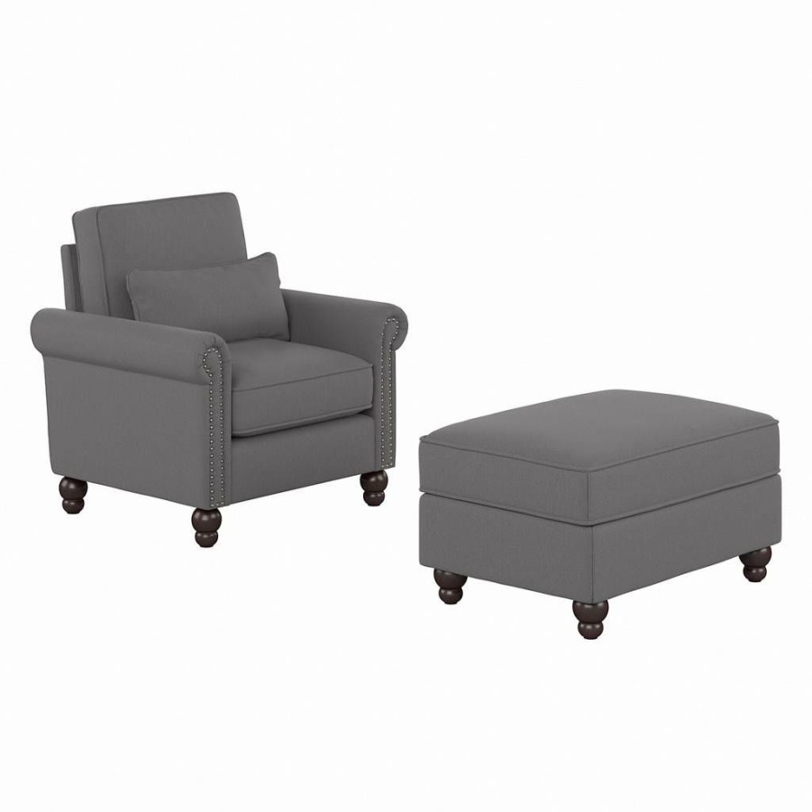 Living & Family Room Furniture * | Wholesale Bush Furniture Coventry Accent Chair With Ottoman Set In French Gray Herringbone Bush Furniture Cvn010Fgh