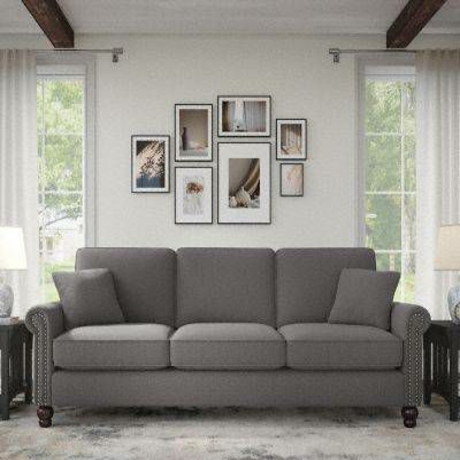 Living & Family Room Furniture * | Featured Bush Furniture Coventry 85W Sofa In French Gray Herringbone Bush Furniture Cvj85Bfgh-03K