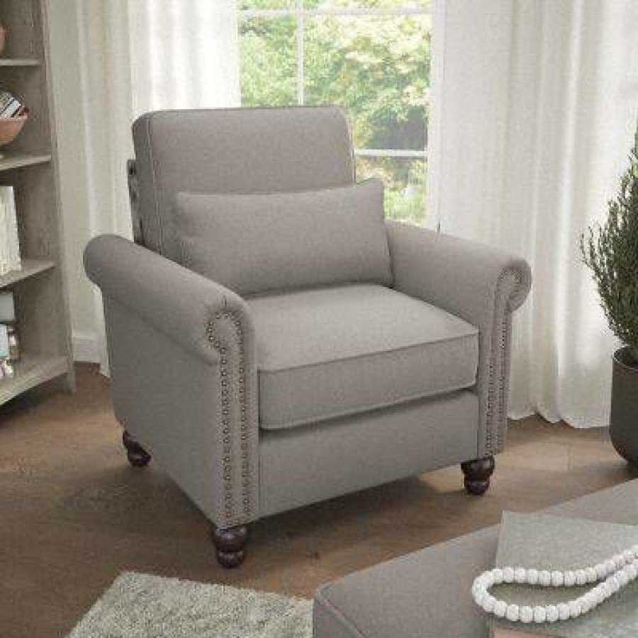 Living & Family Room Furniture * | Crazy Deals Bush Furniture Coventry Accent Chair With Arms In Beige Herringbone Bush Furniture Cvk36Bbgh-03