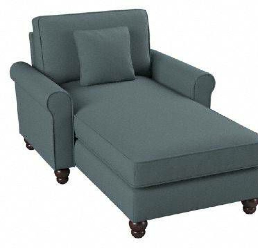 Living & Family Room Furniture * | Wholesale Bush Furniture Hudson Chaise Lounge With Arms In Turkish Blue Herringbone Bush Furniture Hdm41Btbh-03K