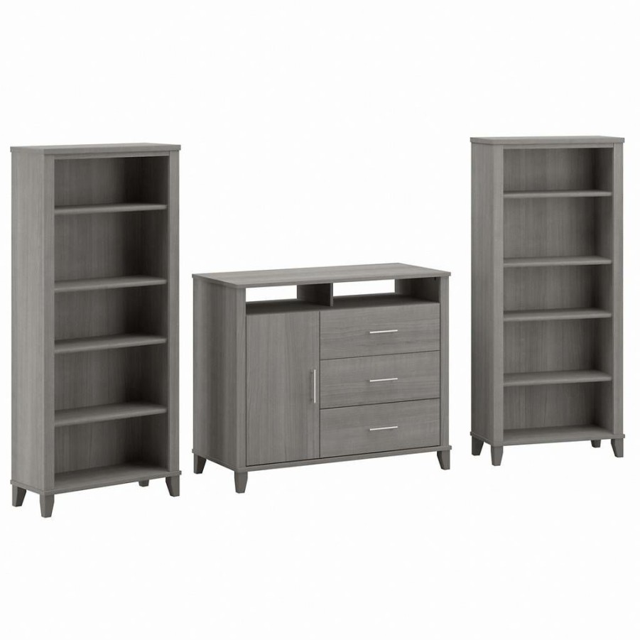 Living & Family Room Furniture * | Wholesale Bush Furniture Somerset Entertainment Center In Platinum Gray Bush Furniture Set039Pg