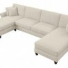 Living & Family Room Furniture * | Classical Bush Furniture Coventry 131W Sectional Couch With Double Chaise Lounge In Cream Herringbone Bush Furniture Cvy130Bcrh-03K