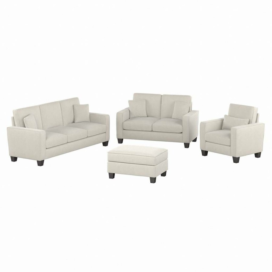 Living & Family Room Furniture * | Quick Delivery Stockton 85W Sofa W/ Loveseat, Accent Chair & Ottoman In Light Beige Microsuede Bush Furniture Skt020Lbm