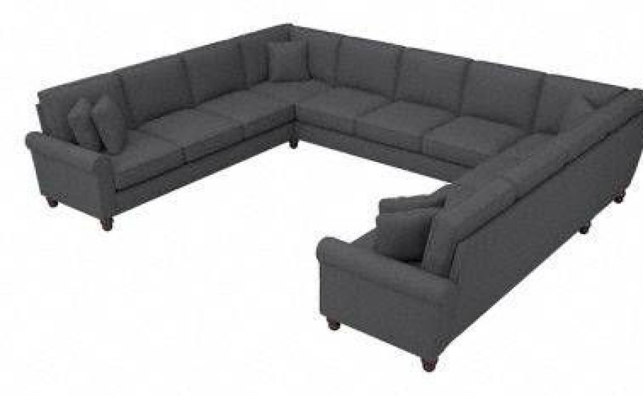 Living & Family Room Furniture * | Quick Delivery Bush Furniture Hudson 137W U Shaped Sectional Couch In Charcoal Gray Herringbone Bush Furniture Hdy135Bcgh-03K