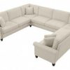 Living & Family Room Furniture * | Hot Sell Bush Furniture Coventry 125W U Shaped Sectional Couch In Cream Herringbone Bush Furniture Cvy123Bcrh-03K