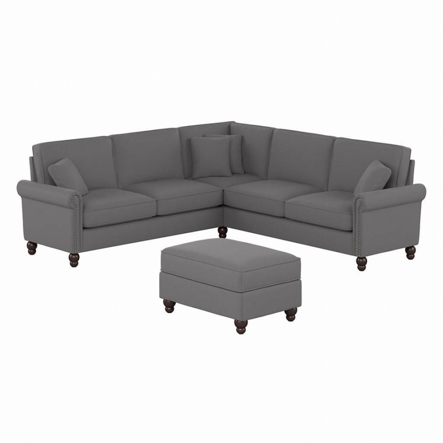 Living & Family Room Furniture * | Promotions Bush Furniture Coventry 99W L Shaped Sectional Couch With Ottoman In French Gray Herringbone Bush Furniture Cvn003Fgh