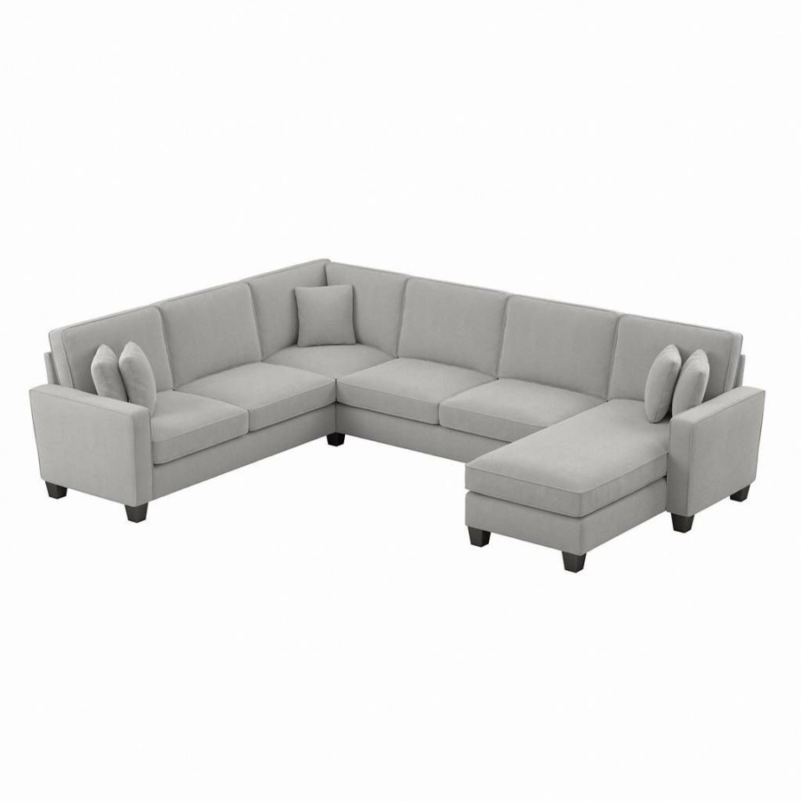 Living & Family Room Furniture * | Wholesale Bush Furniture Stockton 128W U Shaped Sectional Couch With Reversible Chaise Lounge In Light Gray Microsuede Bush Furniture Sny127Slgm-03K