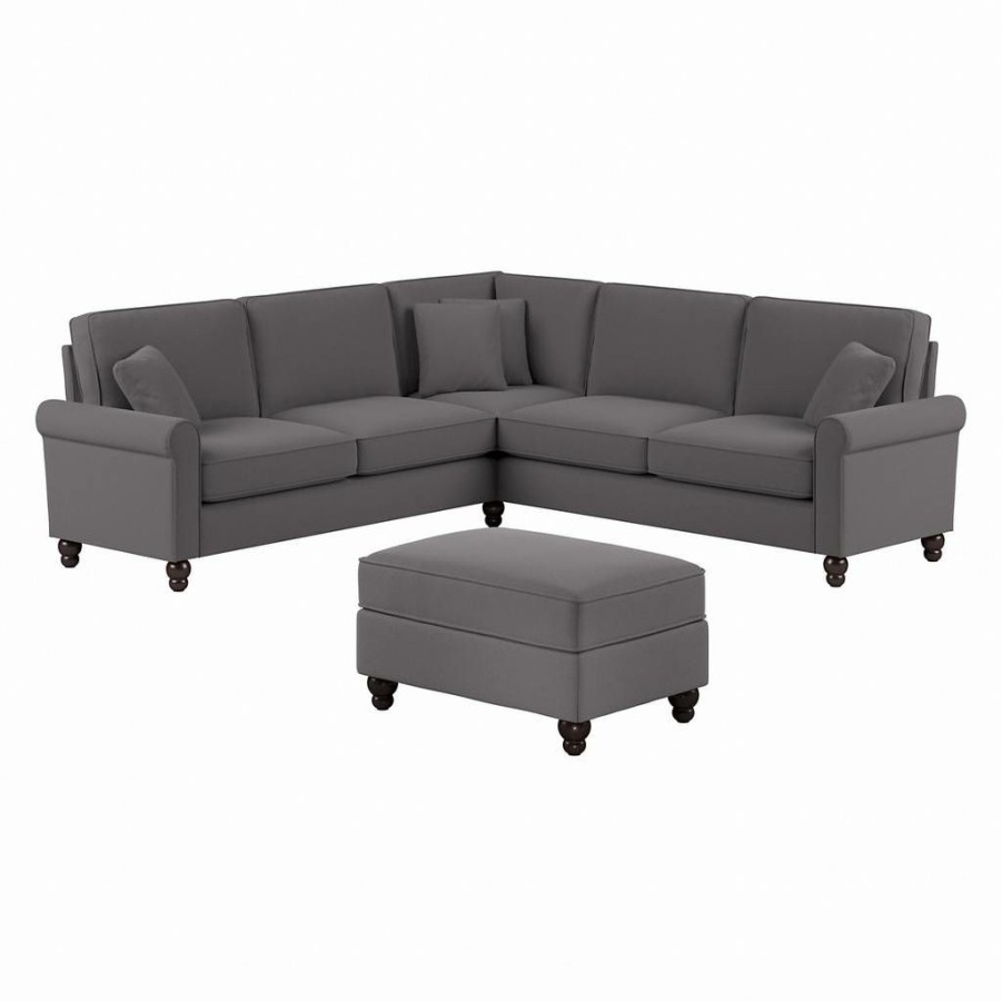 Living & Family Room Furniture * | Promotions Bush Furniture Hudson 99W L Shaped Sectional Couch With Ottoman In French Gray Herringbone Bush Furniture Hdn003Fgh