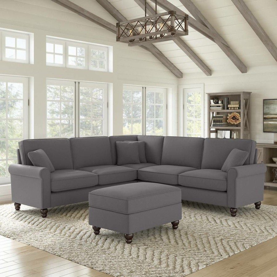 Living & Family Room Furniture * | Promotions Bush Furniture Hudson 99W L Shaped Sectional Couch With Ottoman In French Gray Herringbone Bush Furniture Hdn003Fgh