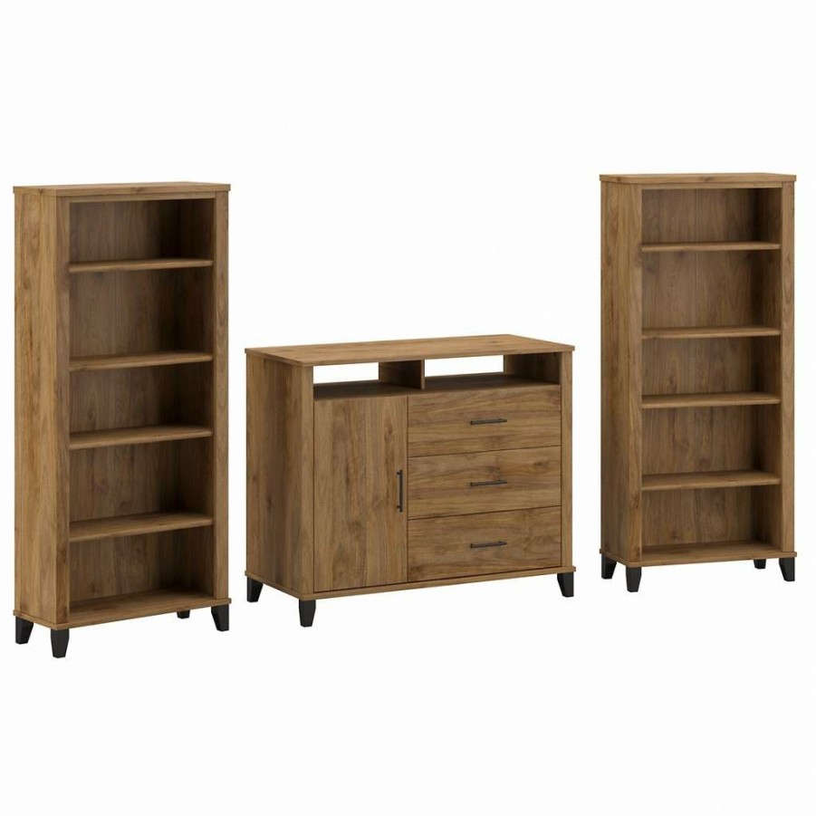 Living & Family Room Furniture * | Shoping Bush Furniture Somerset Entertainment Center In Fresh Walnut Bush Furniture Set039Fw