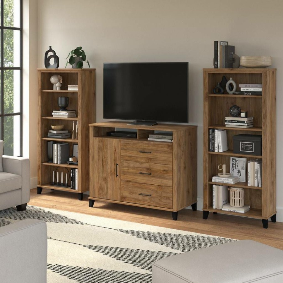 Living & Family Room Furniture * | Shoping Bush Furniture Somerset Entertainment Center In Fresh Walnut Bush Furniture Set039Fw