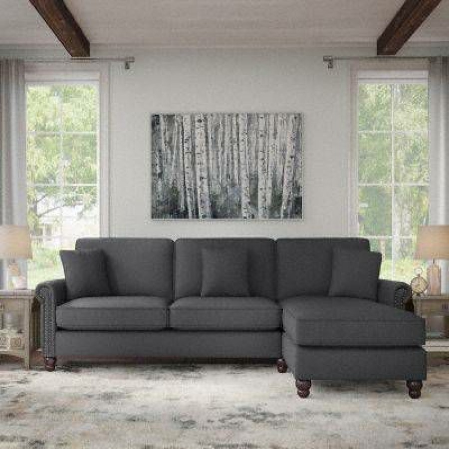 Living & Family Room Furniture * | Clearance Sale Bush Furniture Coventry 102W Sectional Couch With Reversible Chaise Lounge In Charcoal Gray Herringbone Bush Furniture Cvy102Bcgh-03K