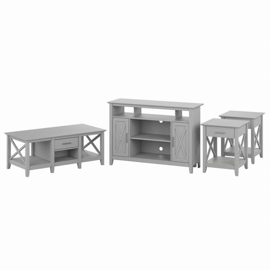 Living & Family Room Furniture * | Special Offers Bush Furniture Key West Tall Tv Stand For 55 Inch Tv With Coffee Table And End Tables In Cape Cod Gray Bush Furniture Kws071Cg