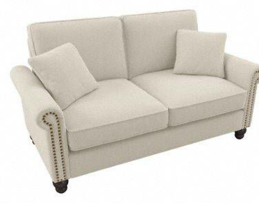 Living & Family Room Furniture * | Wholesale Bush Furniture Coventry 61W Loveseat In Cream Herringbone Bush Furniture Cvj61Bcrh-03K