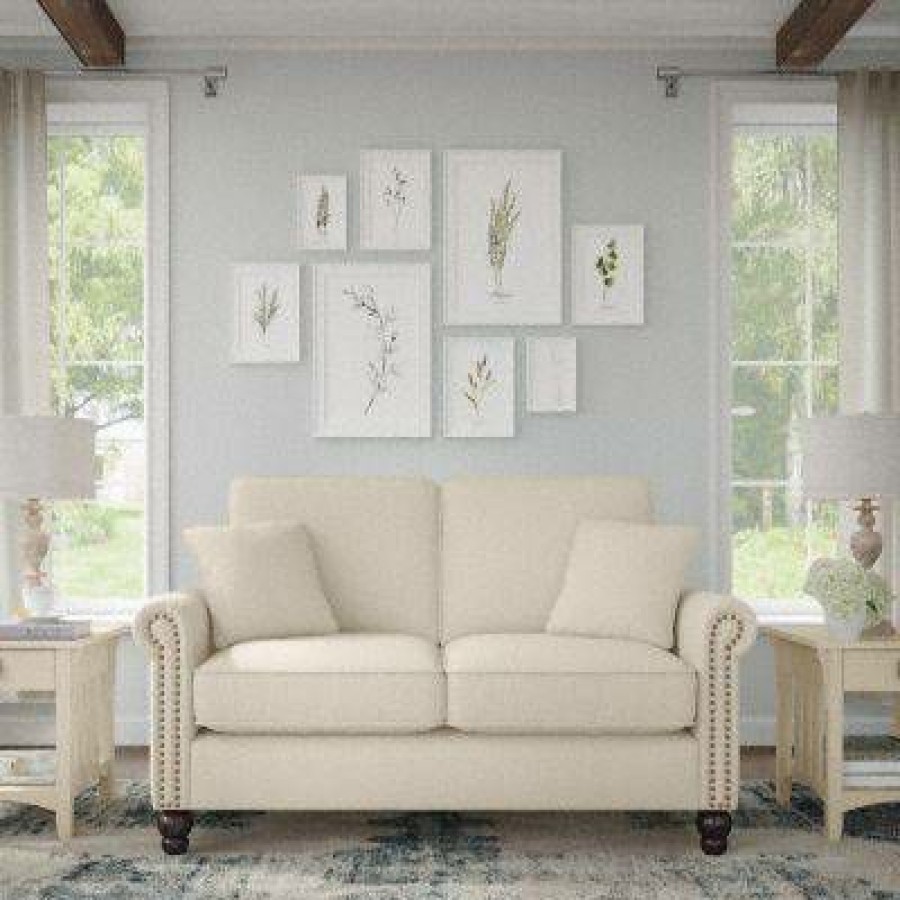 Living & Family Room Furniture * | Wholesale Bush Furniture Coventry 61W Loveseat In Cream Herringbone Bush Furniture Cvj61Bcrh-03K