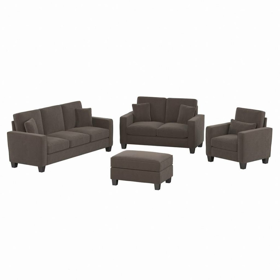 Living & Family Room Furniture * | Hot Sell Stockton 85W Sofa W/ Loveseat, Accent Chair & Ottoman In Chocolate Brown Microsuede Bush Furniture Skt020Cbm