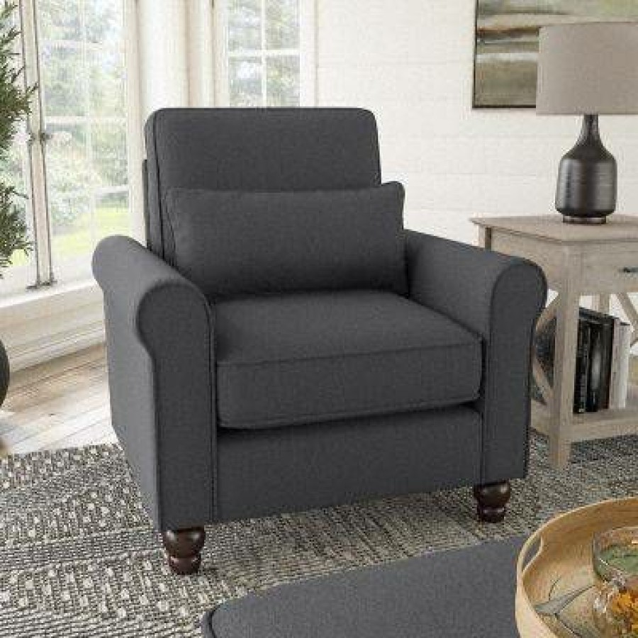 Living & Family Room Furniture * | Limit Offer Bush Furniture Hudson Accent Chair With Arms In Charcoal Gray Herringbone Bush Furniture Hdk36Bcgh-03