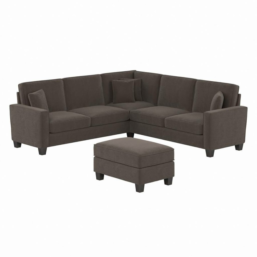 Living & Family Room Furniture * | Crazy Deals Stockton 99W L Shaped Sectional Couch W/ Ottoman In Chocolate Brown Microsuede Bush Furniture Skt003Cbm